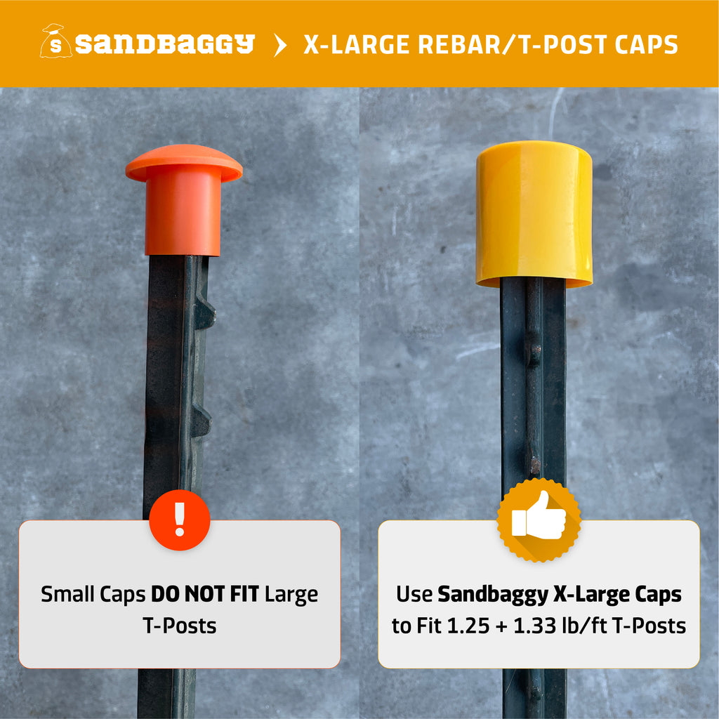 Sandbaggy Extra Large Rebar Mushroom Safety Caps | for 1.25 + 1.33 LB/FT T-Post | for Rebar #3 to #8