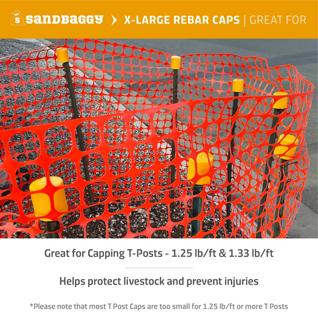 Sandbaggy Extra Large Rebar Mushroom Safety Caps | for 1.25 + 1.33 LB/FT T-Post | for Rebar #3 to #8