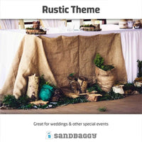 burlap sheets used for rustic themed weddings table decorations