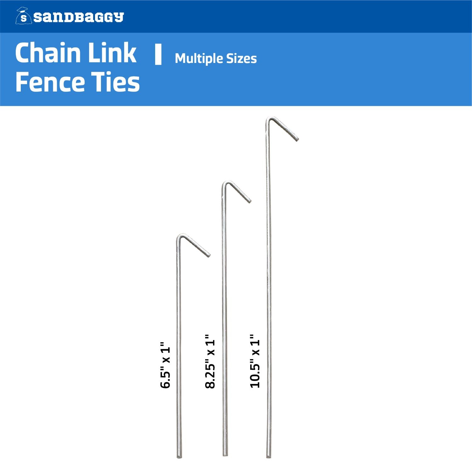 Chain Link Fence Wire Ties - 9 Gauge Aluminum, Hook End 6.5 Inch Length -  Pack of 25 - $0.40/pc