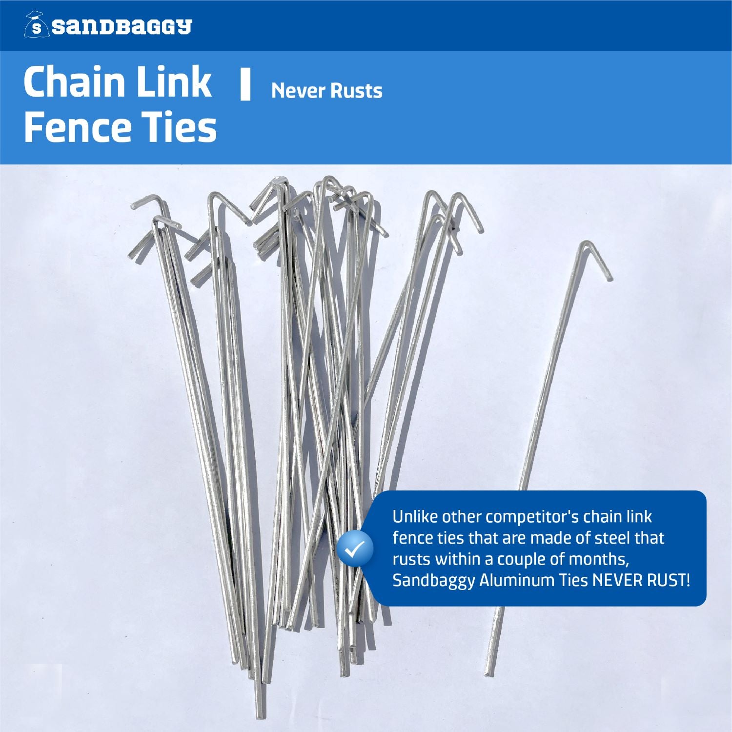 Chain Link Fence Wire Ties  Made of 9 Gauge Aluminum – Sandbaggy