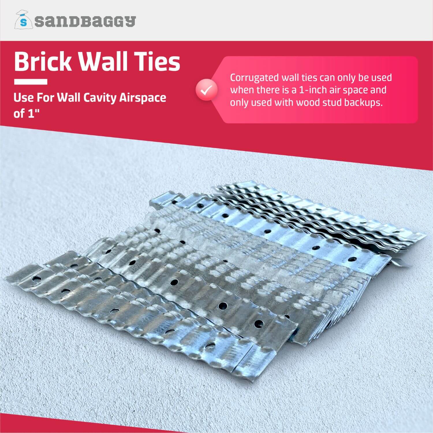Corrugated Brick Wall Ties Steel 22 Gauge (As low as 0.05 ea) Sandbaggy