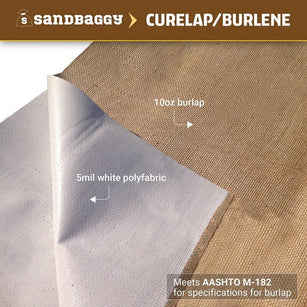Concrete curing blankets (curelap / burlene): One side is 10 oz burlap while the other side is 5 mil white poly fabric. Curelap meets AASHTO M-182 for specifications for burlap.