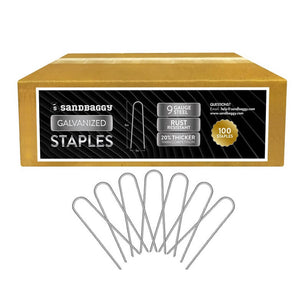 100 Pack of Round Top Landscape staples made from 9 gauge galvanized steel