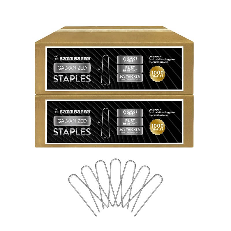 2000 Pack of Round Top Landscape staples made from 9 gauge galvanized steel 