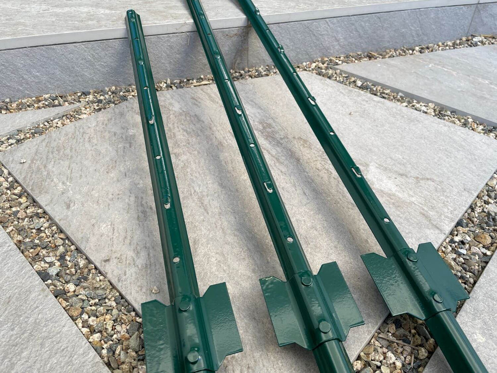 3 green u channel posts with studs