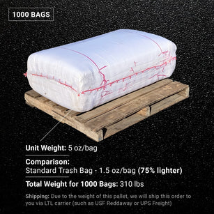 Bulk white 6 mil contractor bags 1000 qty on a pallet