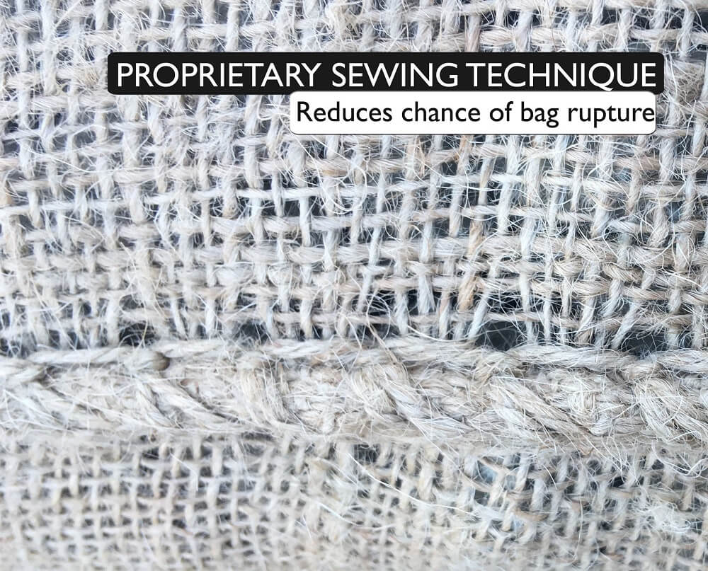 Proprietary sewing technique reduces chance of bag rupture