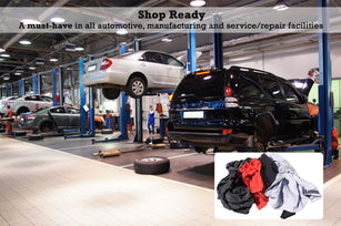 Shop Ready: Cotton and nylon rags are a must-have in automotive, manufacturing, and service/repair facilities for cleaning needs.