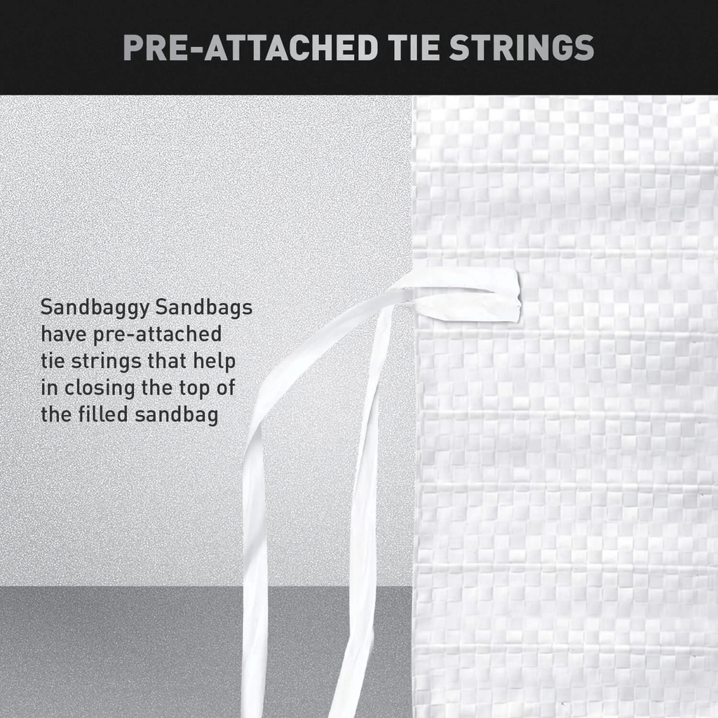 Sandbags with pre attached tie strings make them easy to close and secure.