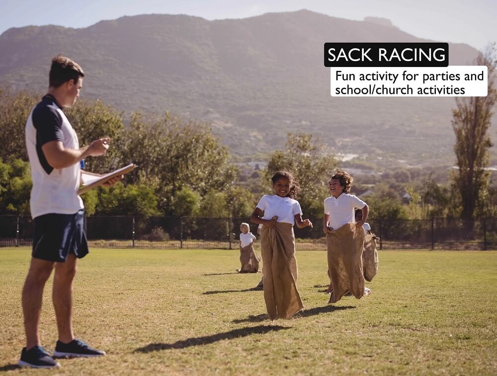 Sack racing is a fun activity for parties and school/church activities
