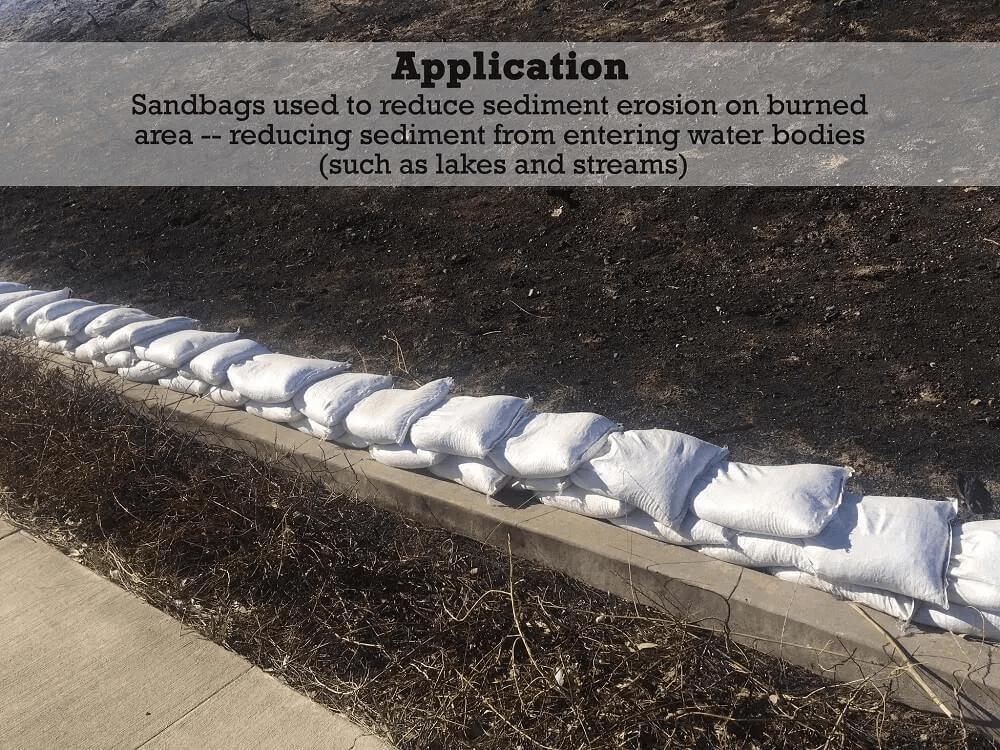 sandbag barriers to control erosion on hillsides