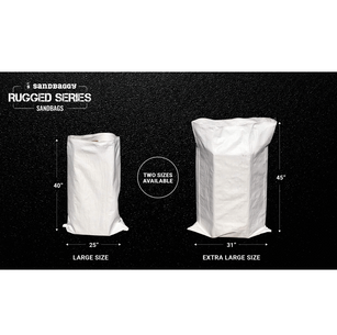 Sandbaggy Rugged Series Sandbags are available in two sizes: large size (25" x 40") and extra large size (31" x 45")