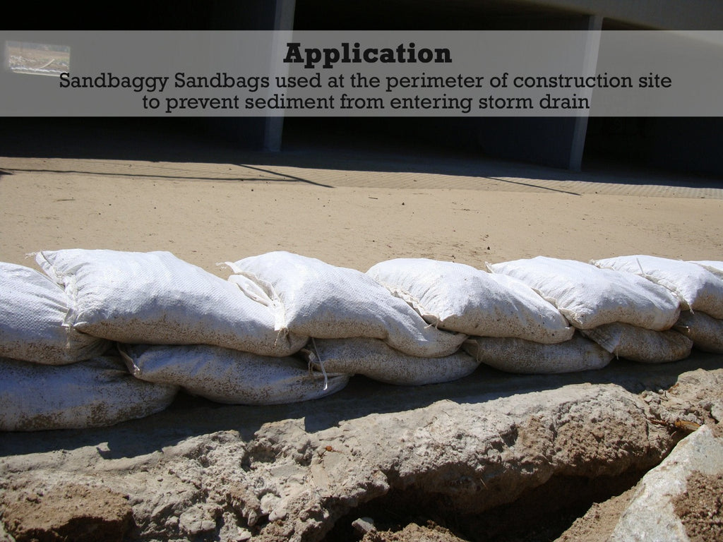 White Sandbags for inlet protection on a construction site.