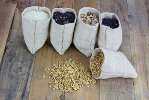 Small Burlap Bags holding dry food goods