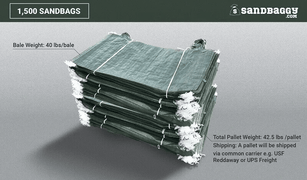1500 empty green reusable sandbags to prevent flooding made from woven polypropylene and a 50 lb weight capacity