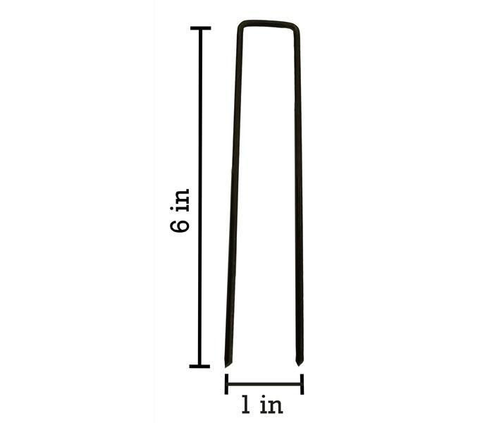 6-inch 8-GAUGE steel landscape staples dimensions: 6 inches long x 1 inch wide