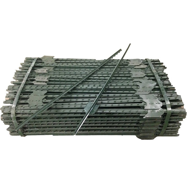 6 ft Studded Steel T-Post - Green Metal Fence Posts (Wire Clips Included) 100 Posts (clips Included)
