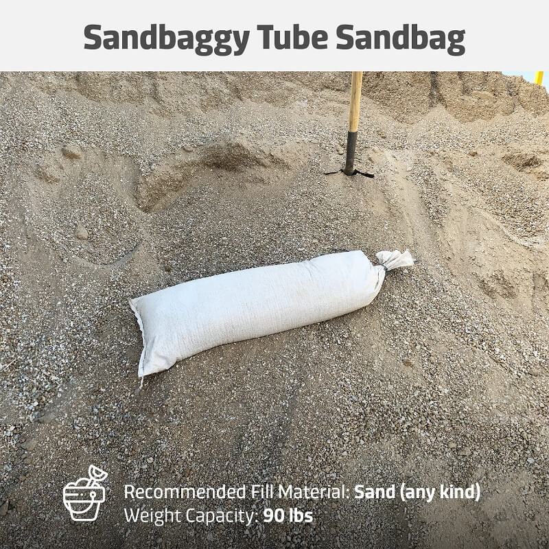 90 lbs. long tube sandbags filled with sand or gravel