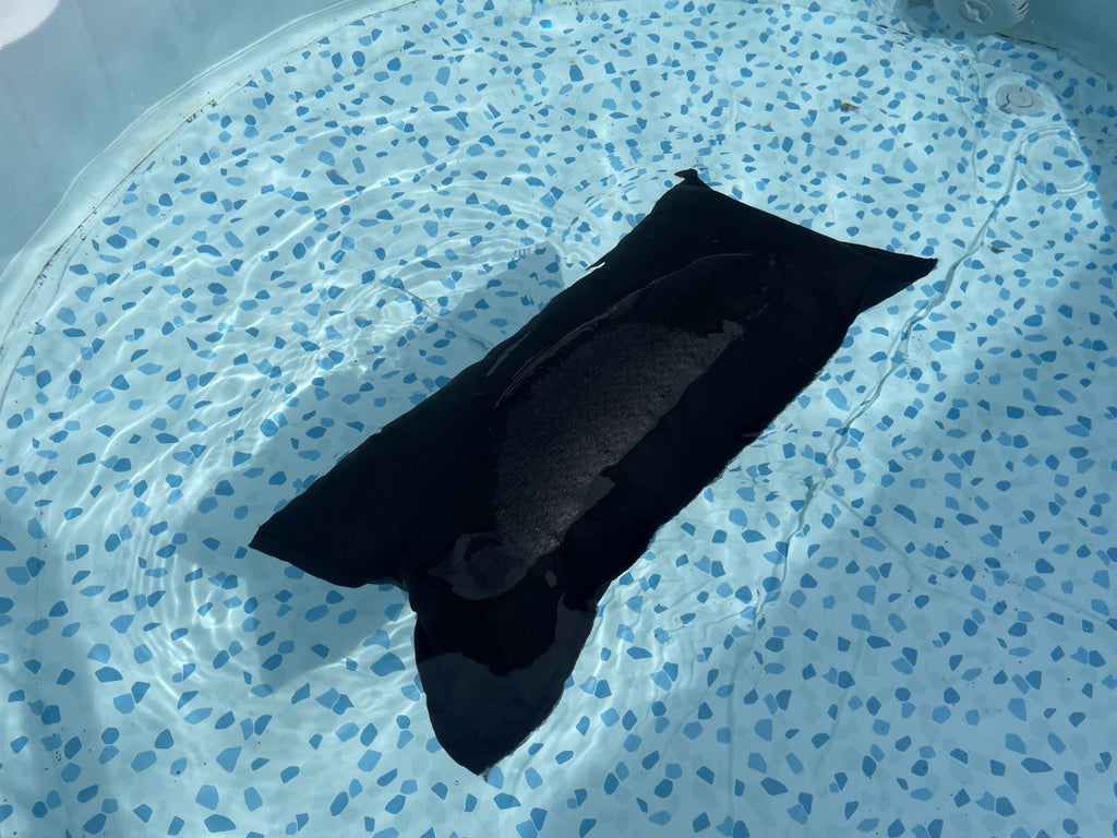place water activated sandbags in pool to expand sandbag