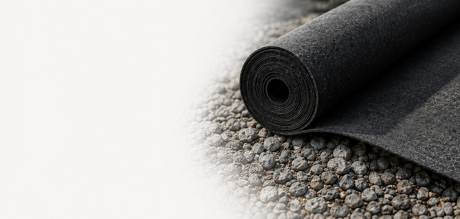 Roll of non-woven geotextile fabric on gravel